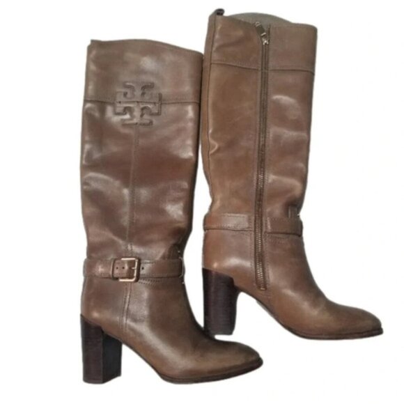 Tory Burch Over The Knee Leather Heeled Boots 5 - Picture 1 of 13
